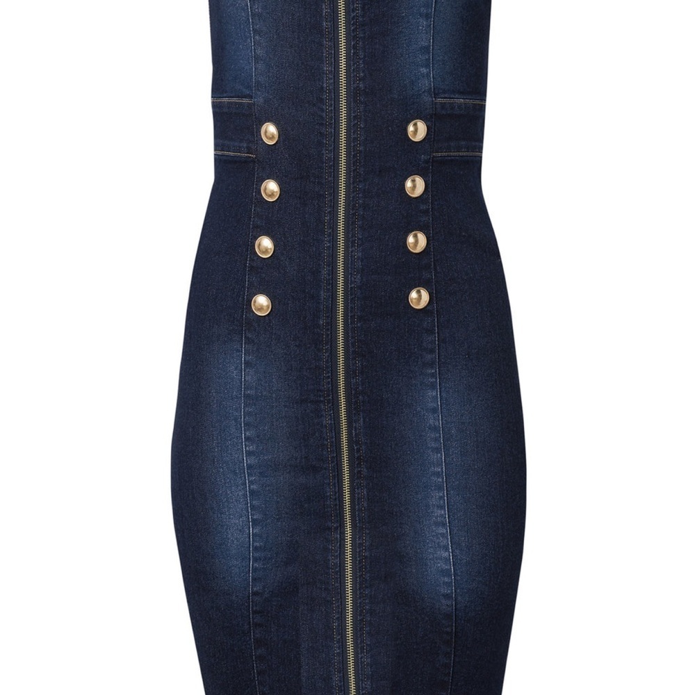 VENUS Blue Asymmetrical Strapless Pencil Dress - Picture 4 of 4